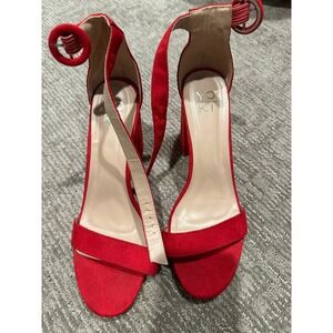 Yoki Friday Red Faux Suede Block Heel Ankle Strap Sandals Womens Size 11M
